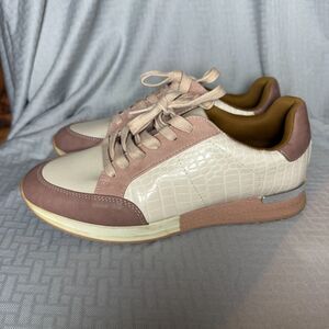 Dolce Vita Zina White Pink Leather Sneakers Shoes Neutral Women's Size 8